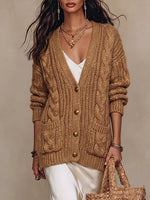 Old Money Cozy Shiny Cable-Knit Cardigan