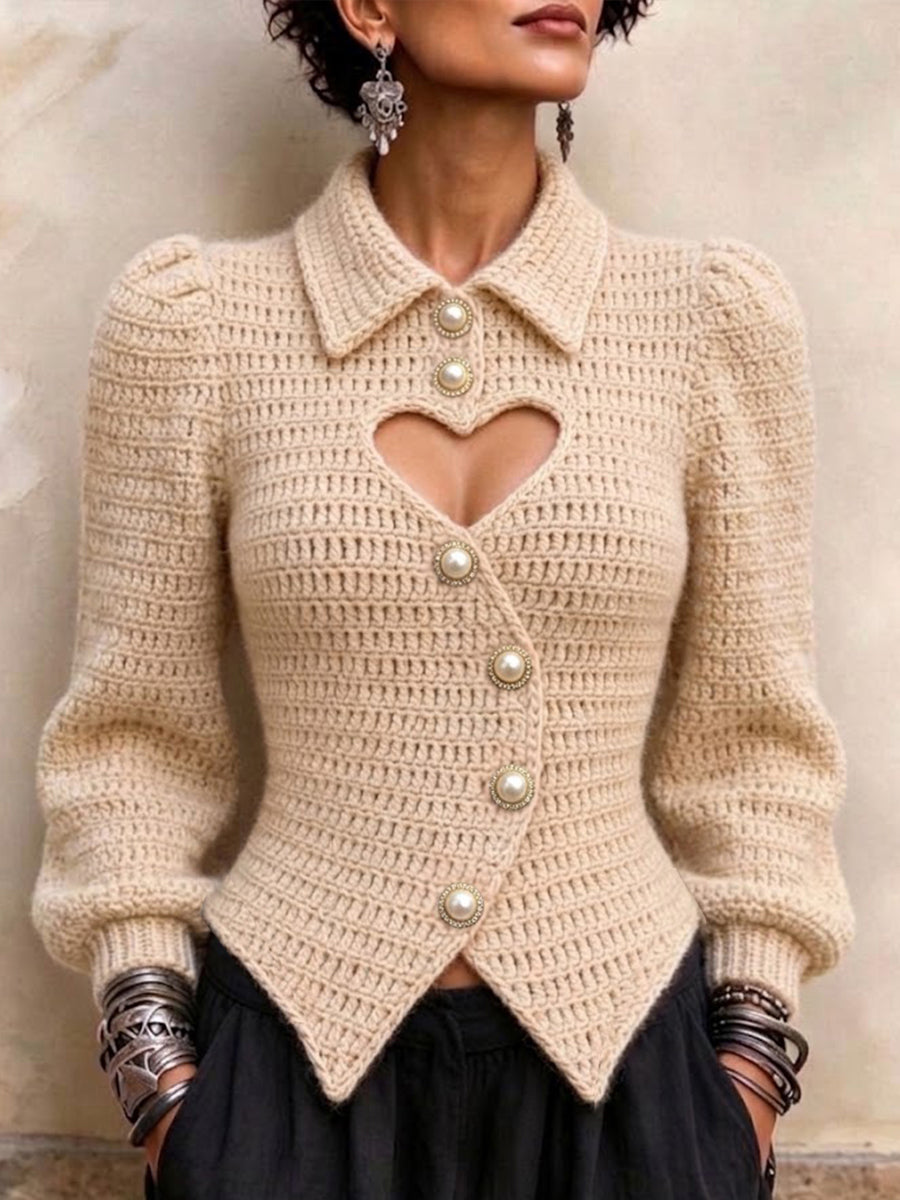 Chic Heart-cutout Knitted Cardigan