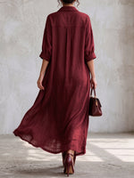 Elegant Linen-Blend Maxi Shirtdress & Pants Set