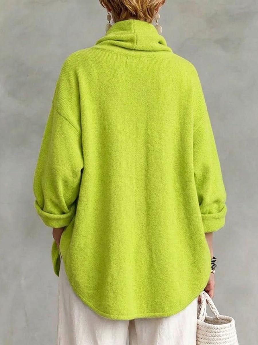 Wrap-style Cowl-neck Knit Cardigan With A Wavy Hem