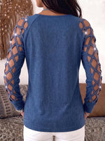Women's V-neck Hollowed-out Long-sleeved Casual Loose Denim Top