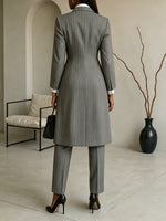 Chic Grey Pinstripe Tailored Coat and Pants Set