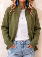 Women's Solid-color Stand-collar Long-sleeve Loose-fit Knit Cardigan