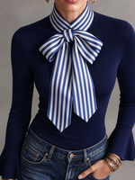 Stylish Stretch Striped Bow Tie Top