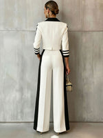 Chic Sophisticated Black And White Colorblock Blazer And Trouser Suit