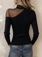 Chic Asymmetric Polka Dot Mesh Ribbed Top