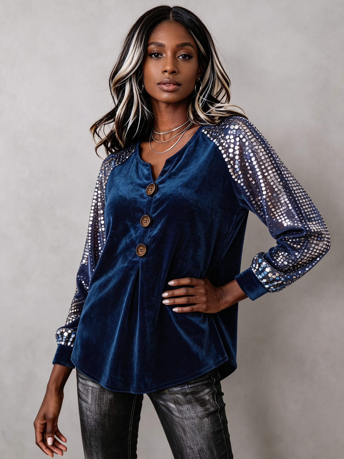 Elegant Shimmering Velvet Blouse Party Dinner